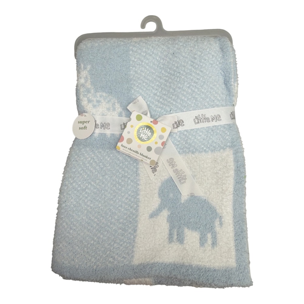 Little Me Luxe Chenille Safari Baby Blanket Giraffe Zebra Elephant Lion NWT Blue